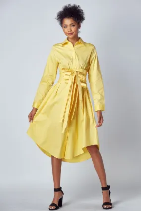 Yellow Tied Up Shirt Dress